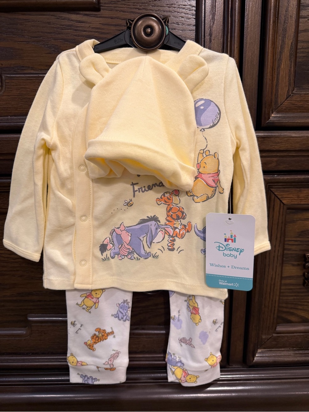 Disney Winnie the Pooh Yellow Pajama Set with Matching Hat with Pooh Ears